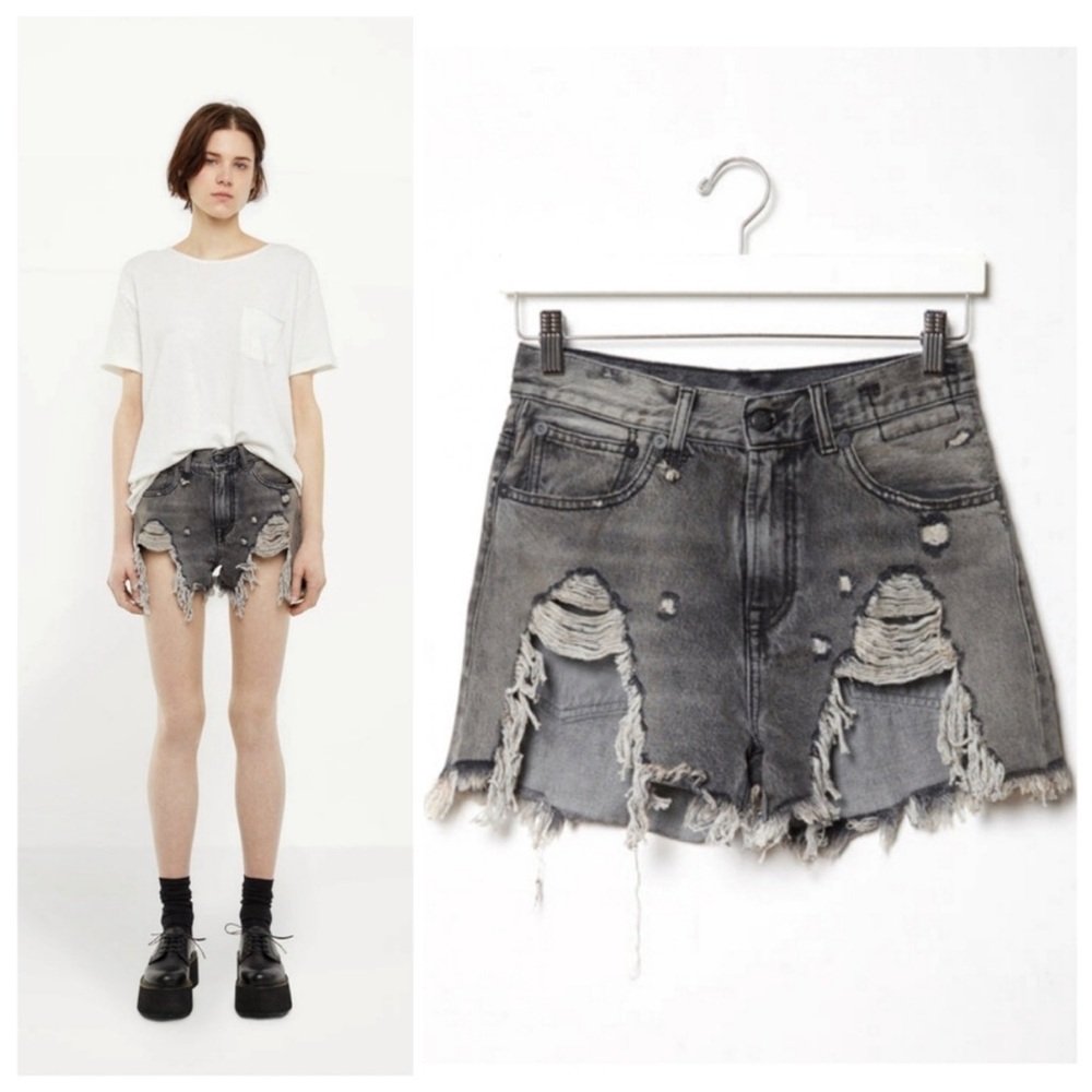 R13 Women’s Sz 25 Viritage Black Boy Skinny Distressed Denim Shorts